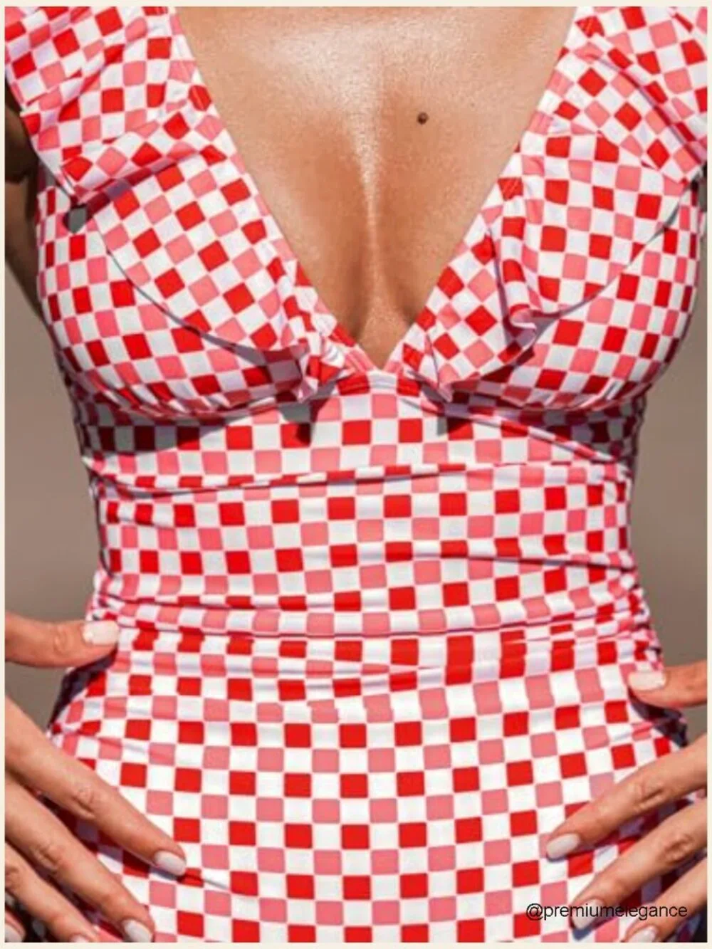 V Neck Lace Up Ruffled One Piece Swimsuit with Adjustable Straps
